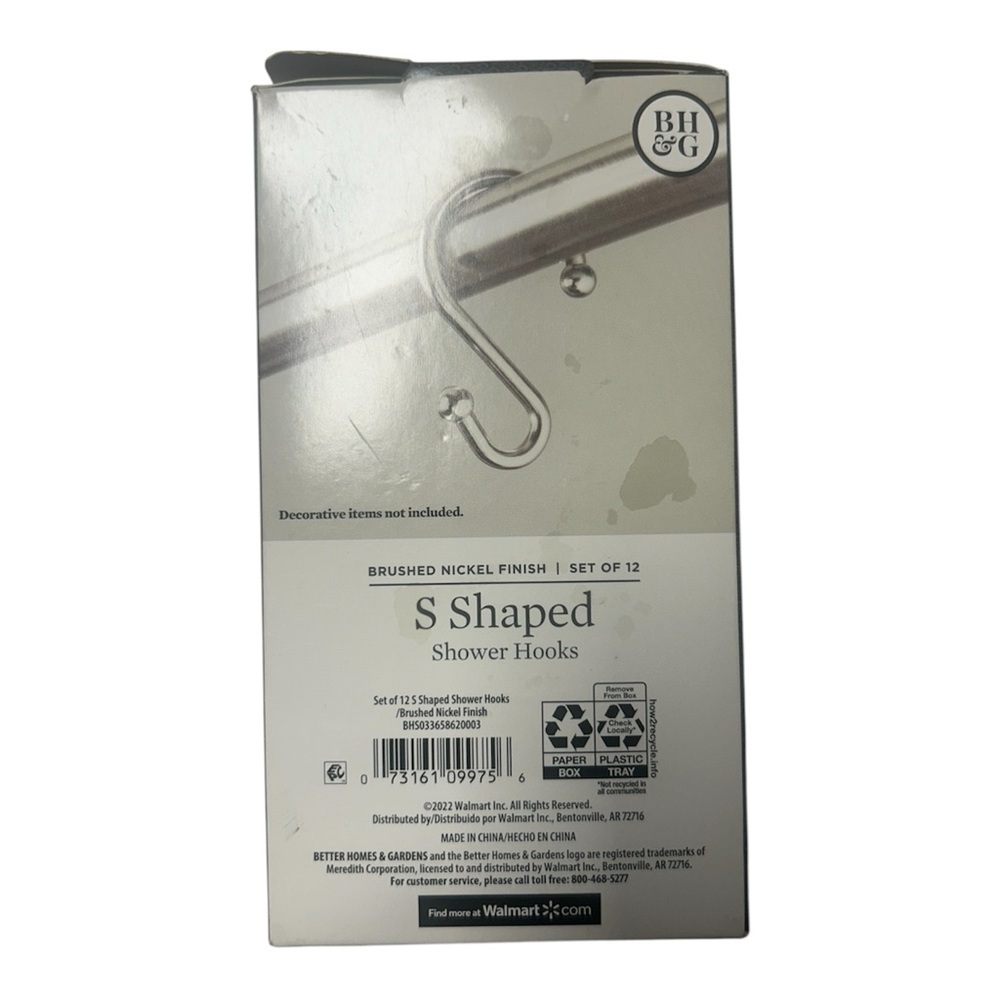 Better Homes And Gardens Brushed Nickel S-Shaped Shower Hooks - Picture 2 of 5